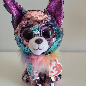 Ty Beanie Flippables Yappy the Dog 6" Sequin Plush Toy 2018 Pink/Blue/Purple NWT